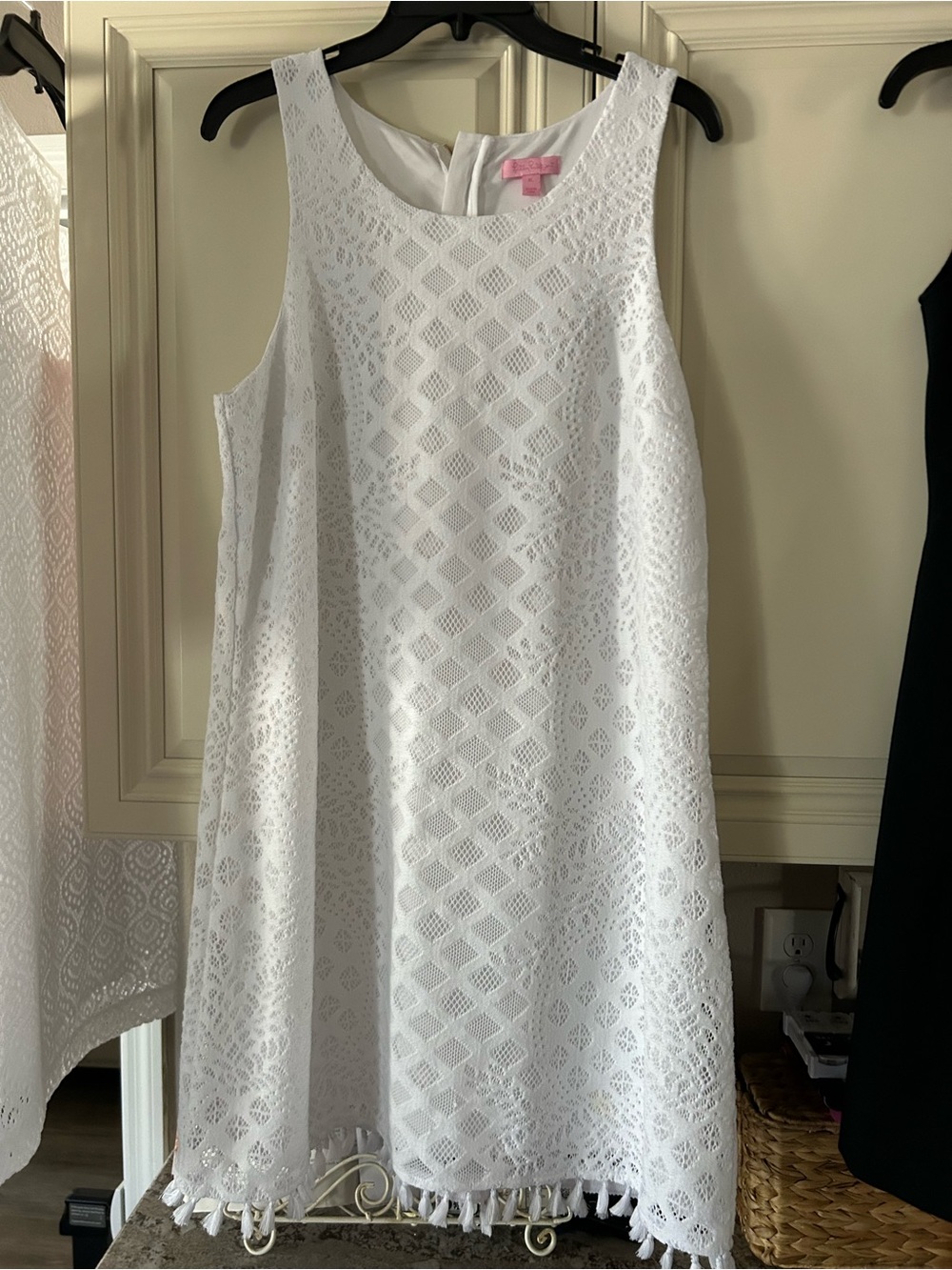 Lilly Pulitzer White Lace Sleeveless A-Line Dress with Fringe